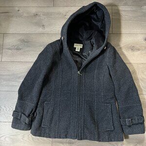 St John's Bay Dark Gray Wool & Cashmere Hooded Coat Size Petite Medium